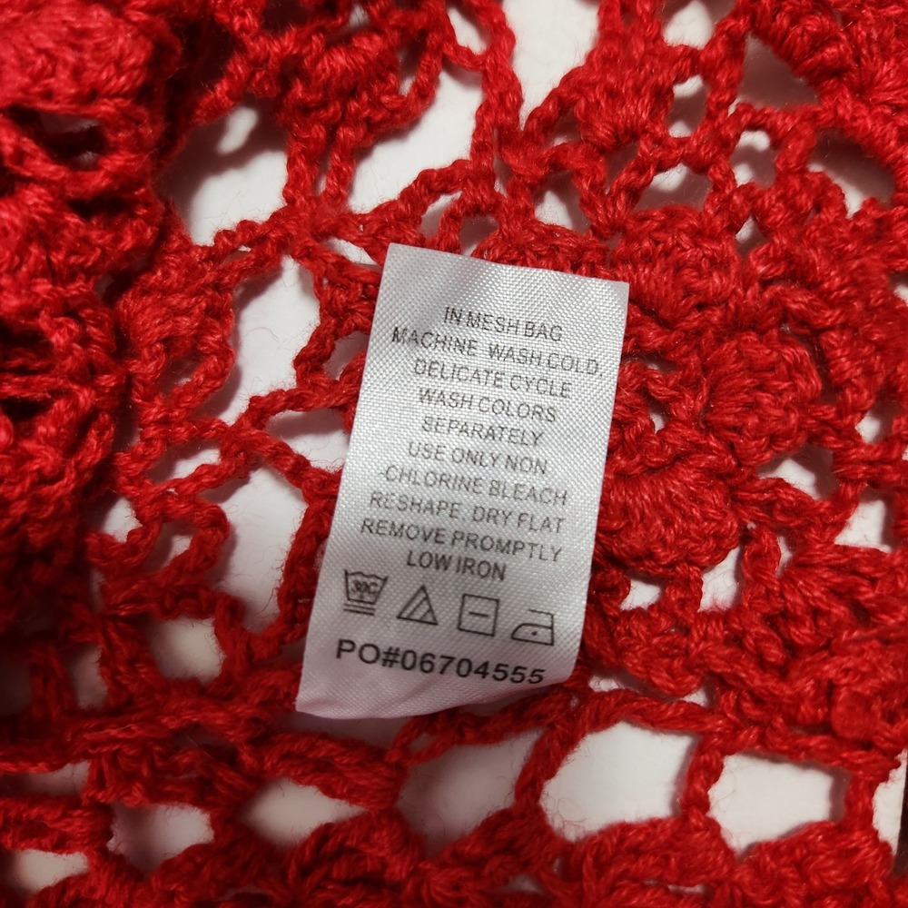 Red Floral Crochet Cardigan Sz 22/24 Boho Whimsigoth Kimono Open Front Festival - Picture 6 of 13